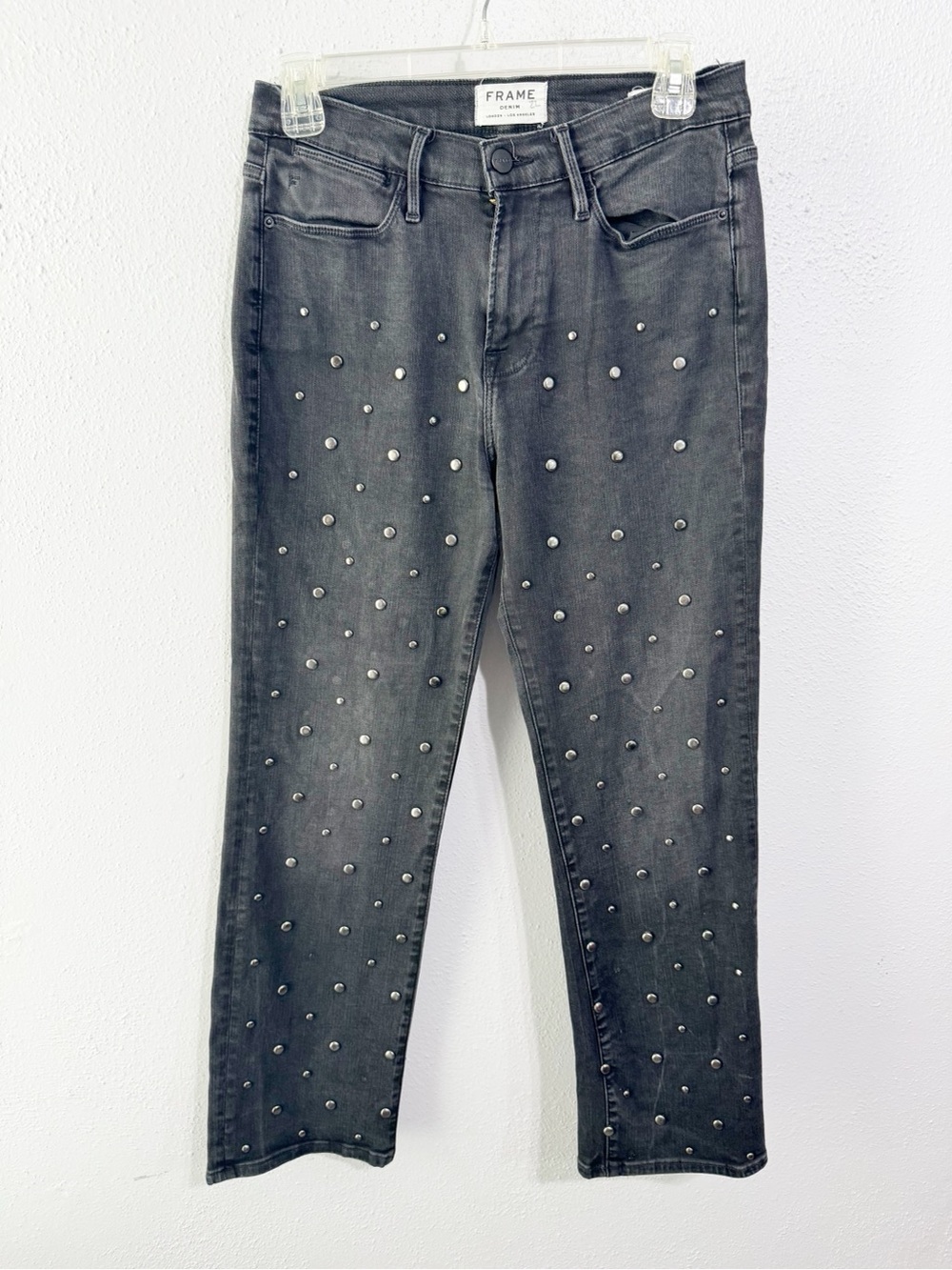 Frame Denim Gray Straight Leg Jeans with Silver Studs  Le High size 29